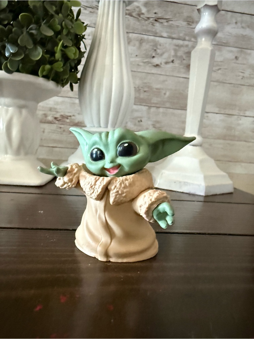 Green Baby Yoda Figurine in Tan Coat